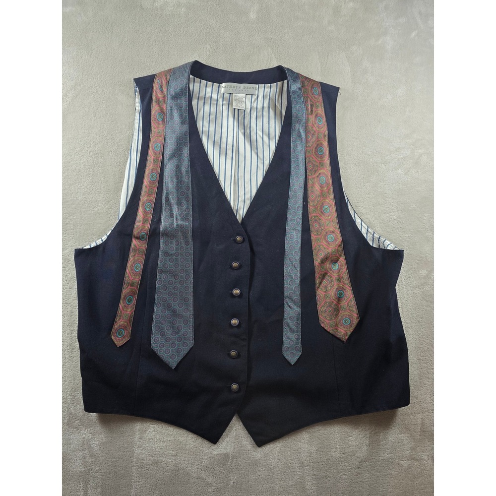Navy Women's Tailored Vest with Patterned Trim